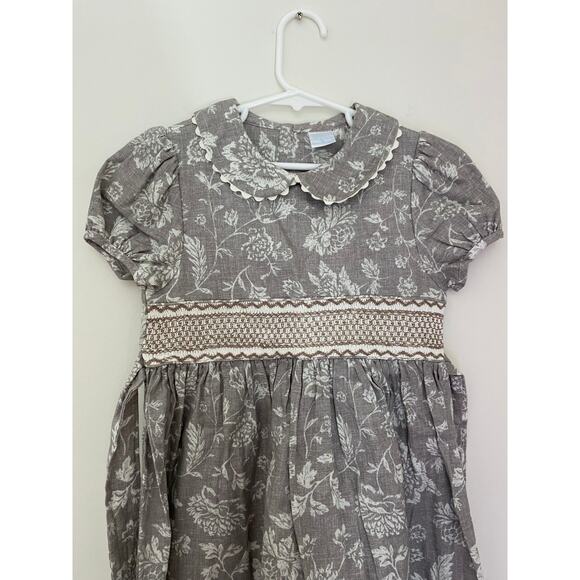Edgehill Collection Gray White 100% Cotton Preppy Smocked Dress 6X Girls EUC - Picture 2 of 7